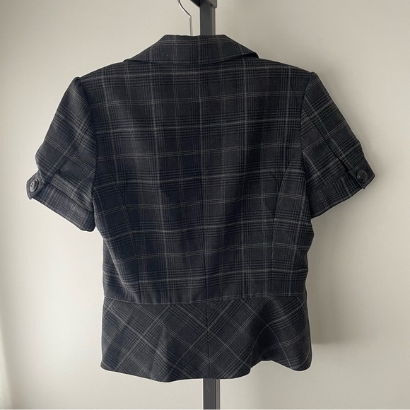 Y2K Vintage Wool Blend Short Sleeve Blazer Grey Plaid Size 8 Medium - Picture 2 of 7